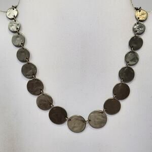 Loft Hammered Concentric Circle Silver Tone Necklace Signed Everyday Jewelry